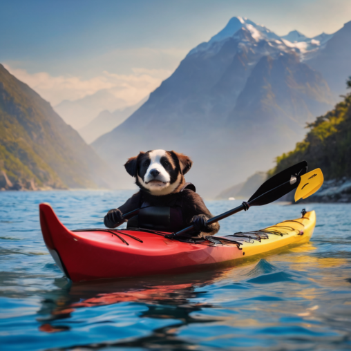 GenAI generated image of a dog sea-kayaking